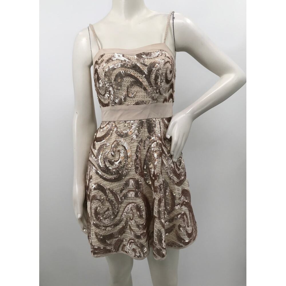 Voom By Joy Han Beige Crochet Sequins Sleeveless A-Line Mini Dress XS